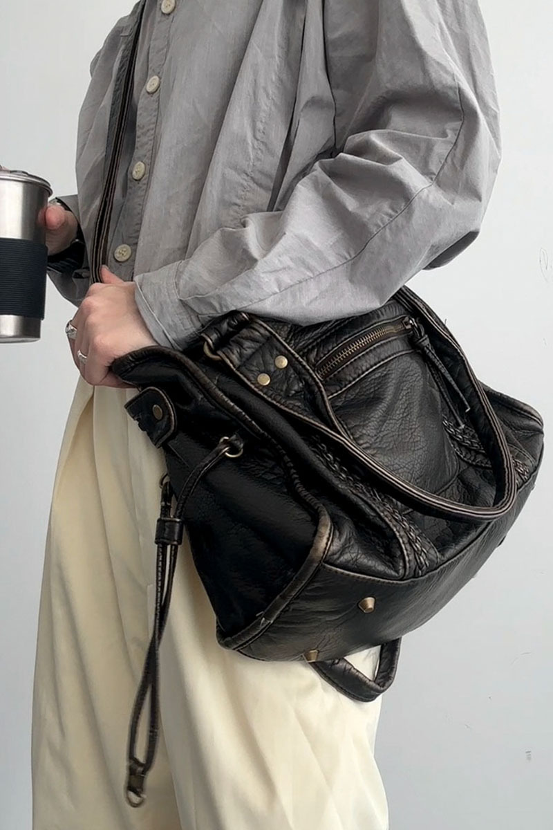 Retro læder tote taske