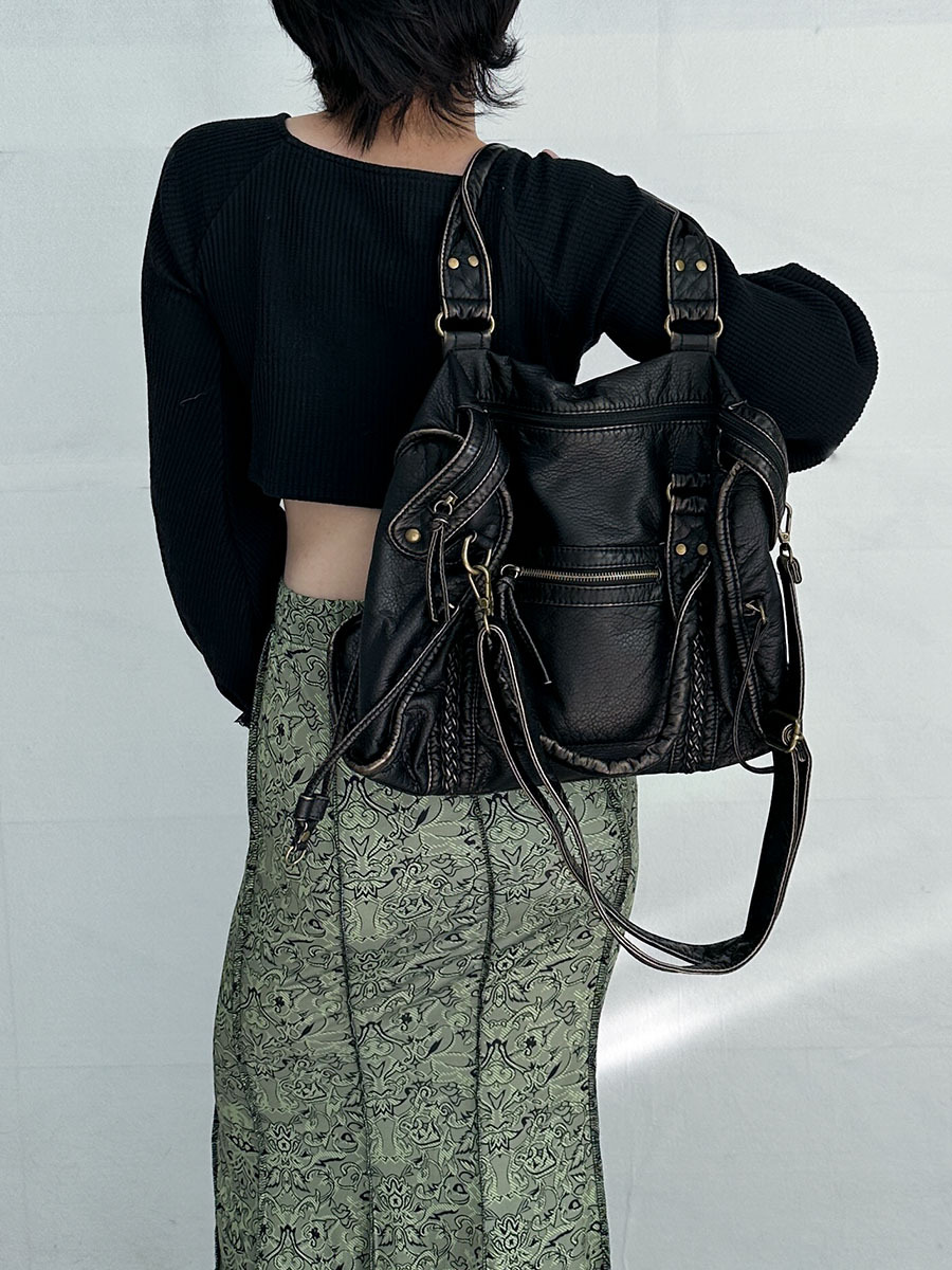 Retro læder tote taske