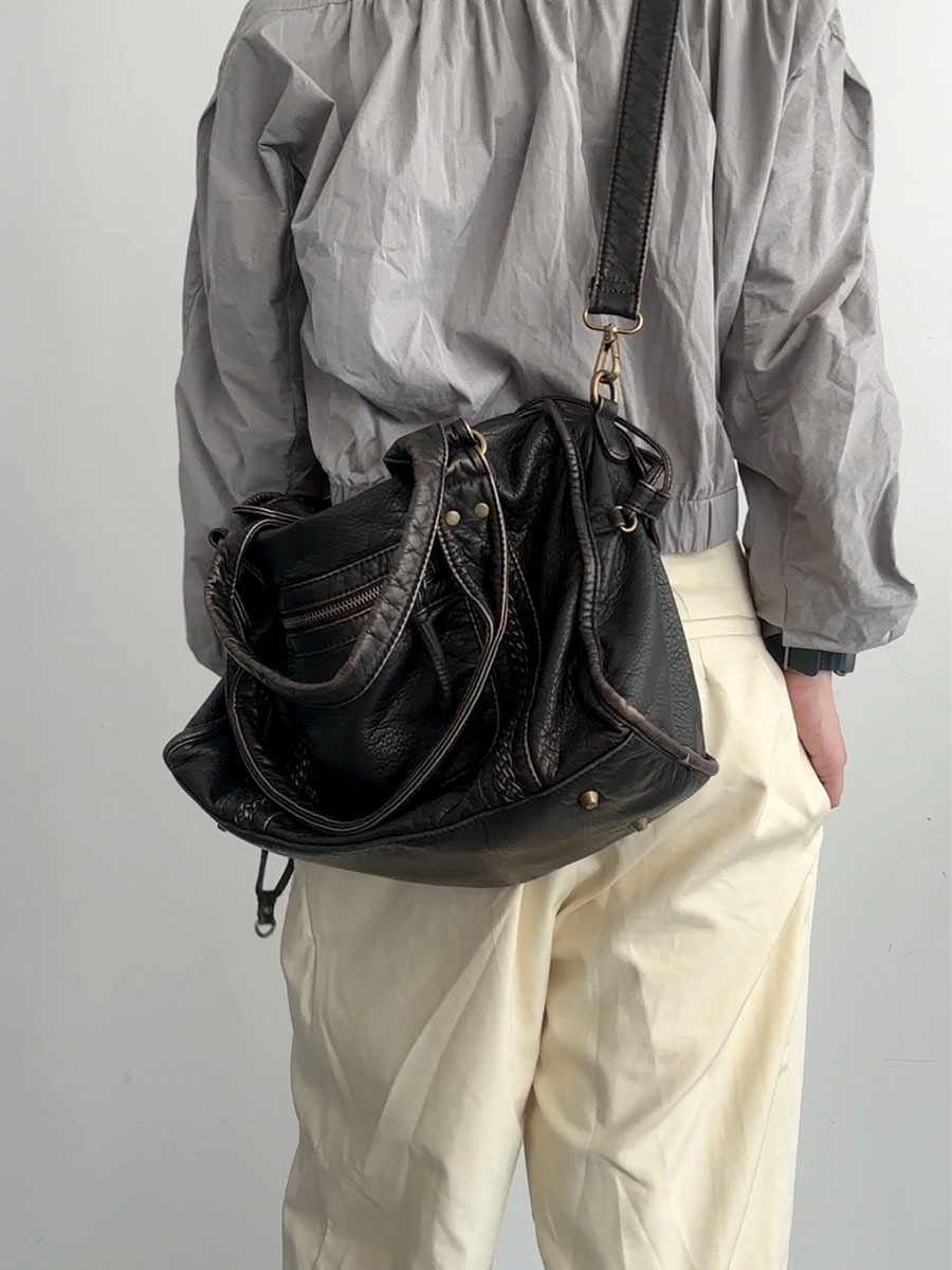 Retro læder tote taske