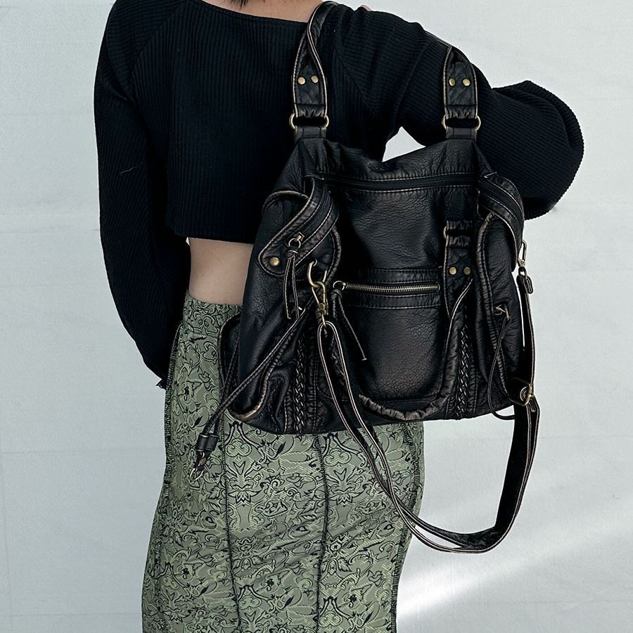 Retro læder tote taske