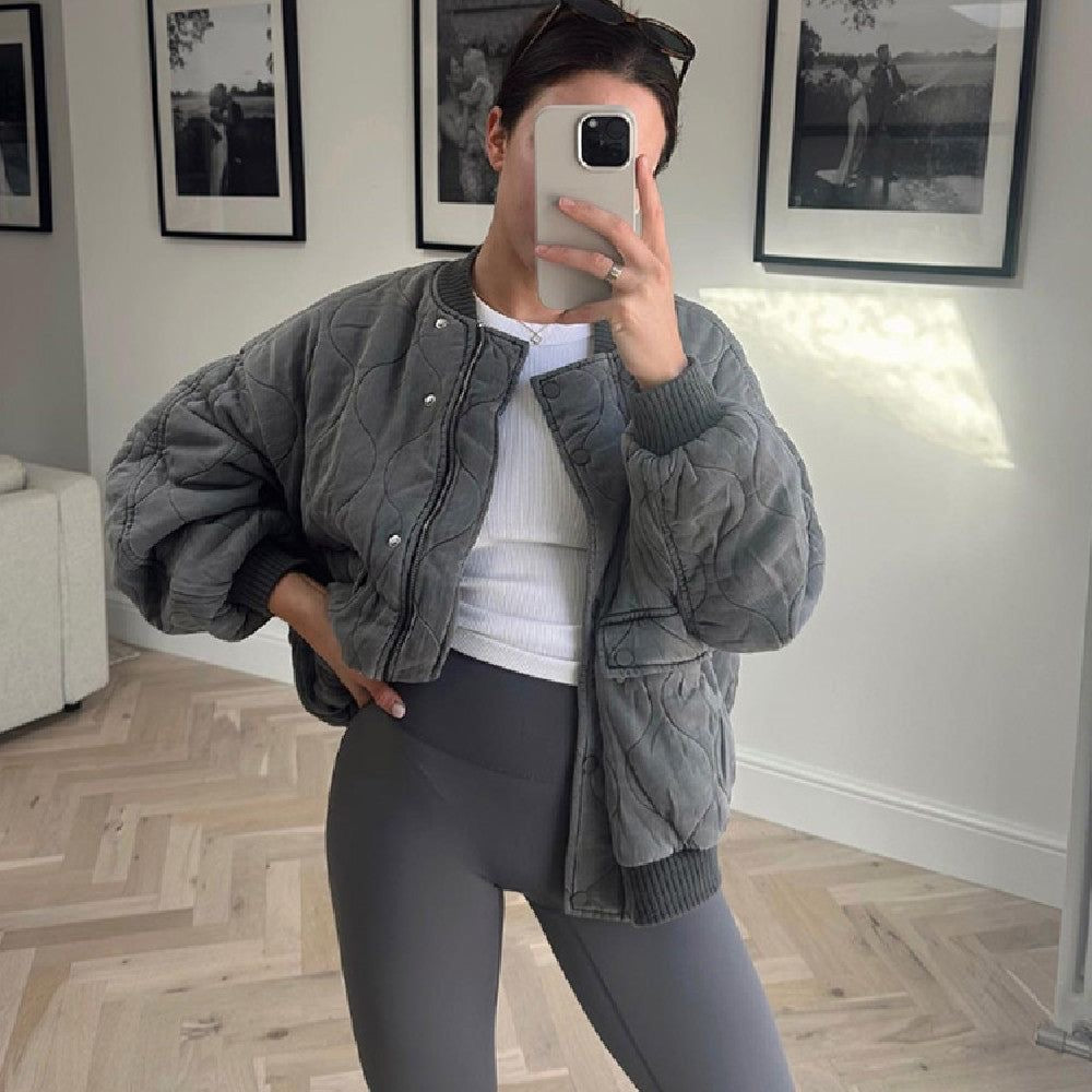 Maxime | Polstret Oversized Bomberjakke i Vintagegrå