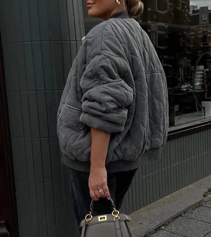 Maxime | Polstret Oversized Bomberjakke i Vintagegrå