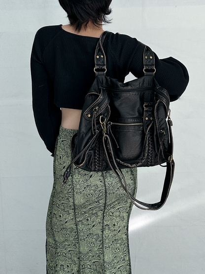 Retro læder tote taske