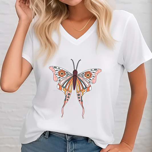 Angelika | T-shirt med print og V-udskæring