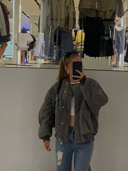 Maxime | Polstret Oversized Bomberjakke i Vintagegrå