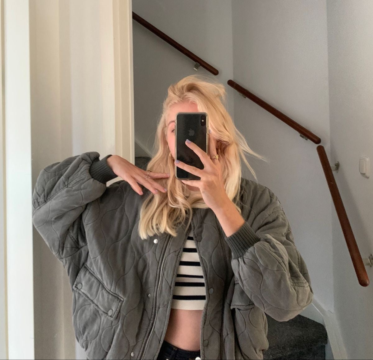 Maxime | Polstret Oversized Bomberjakke i Vintagegrå