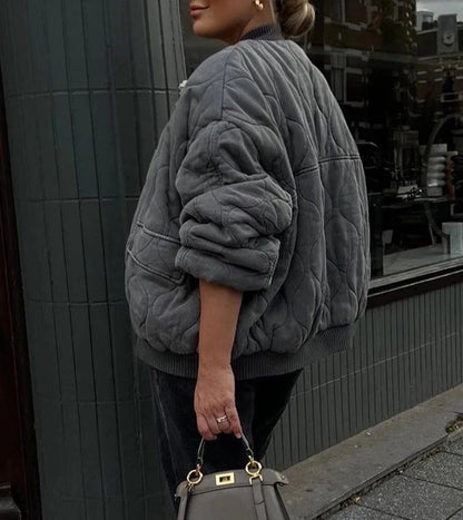 Maxime | Polstret Oversized Bomberjakke i Vintagegrå