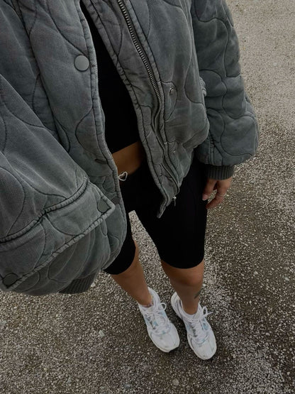 Maxime | Polstret Oversized Bomberjakke i Vintagegrå