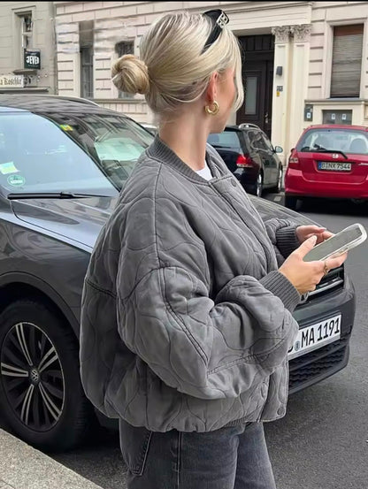 Maxime | Polstret Oversized Bomberjakke i Vintagegrå