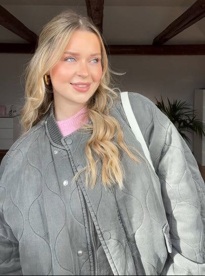 Maxime | Polstret Oversized Bomberjakke i Vintagegrå