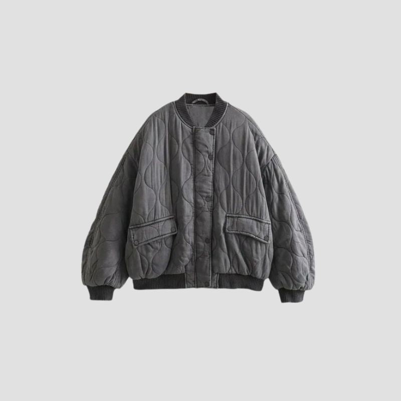 Maxime | Polstret Oversized Bomberjakke i Vintagegrå